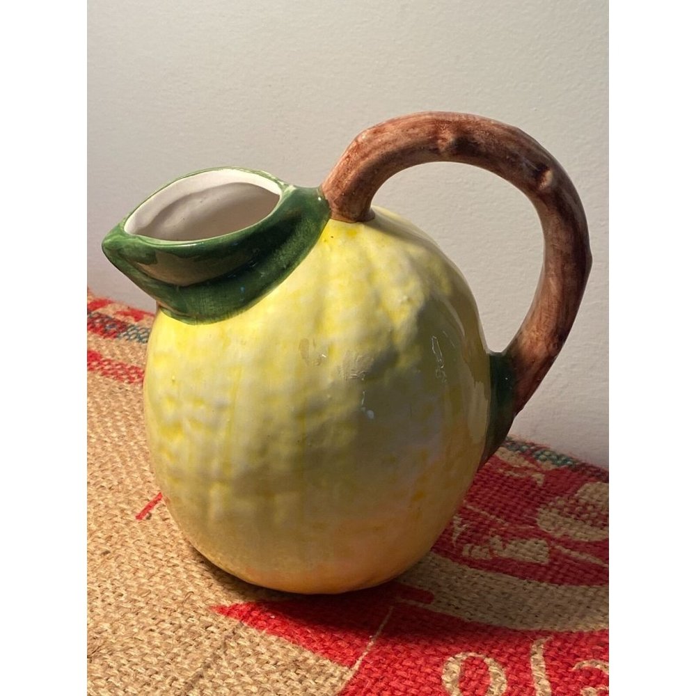Vintage Bassano Majolica Lemon Pitcher 6 x 6 3/4in